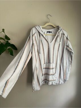 Ocean Drive Beach Pink Yellow Blue White Striped Baja Flowy Long-Shirt Hoodie